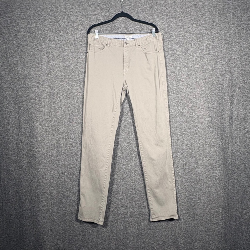 Peter Millar Crown Mens 35 Khaki Gray Cotton Modal 5-Pocket Straight Leg Pants